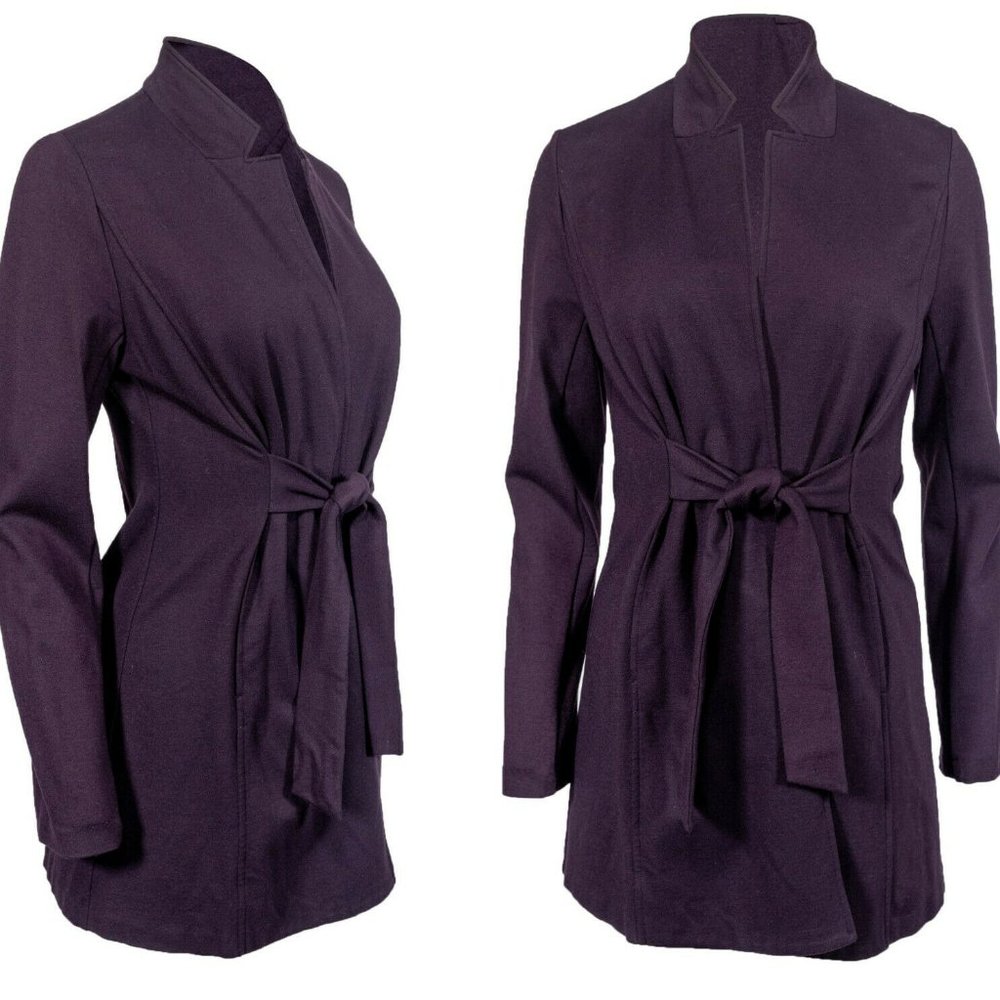 Eileen Fisher Cloth Tie Belted Knit Wrap Jacket Purple Medium Office Minimalist - Picture 7 of 7